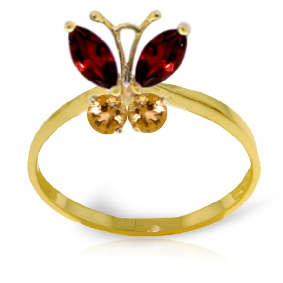 GOLD BUTTERFLY RING WITH GARNETS & CITRINES